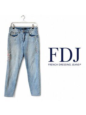 FDJ French Dressing Olivia Embroidered Pearl Accent Slim Jeans Size 6